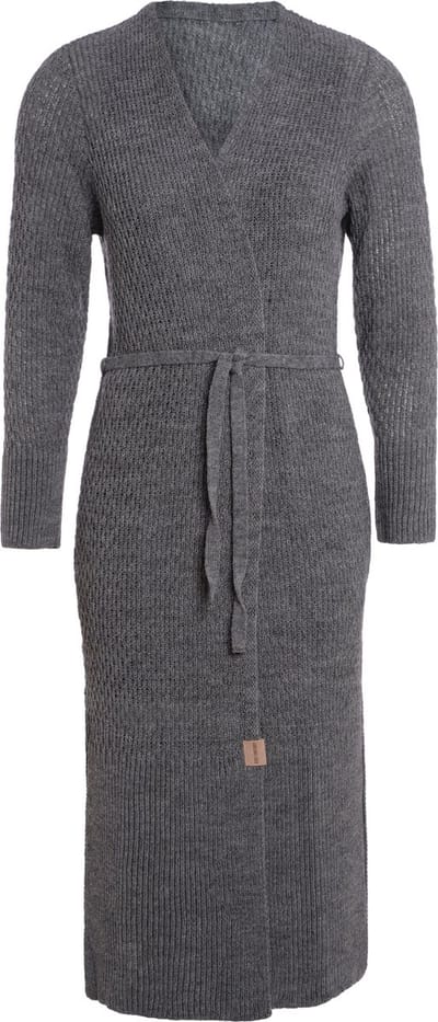 Knit Factory Gina Lang Gebreid Vest - Lang vest reikend tot kuithoogte - Lange cardigan - Donkergrijs damesvest - Antraciet - 36/38