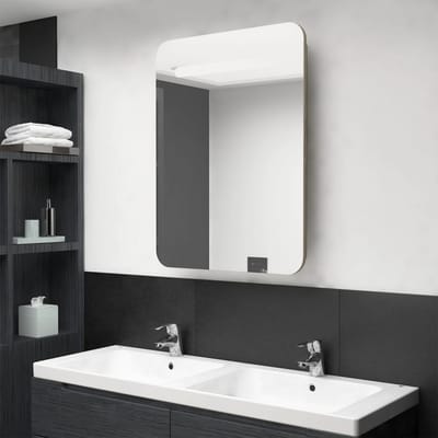 vidaXL - Badkamerkast - met - spiegel - en - LED - 60x11x80 - cm - eikenkleurig