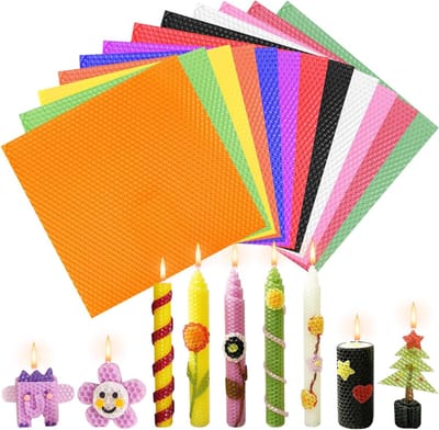 Beeswaskaarsen maken set met 12 kleuren platen van 20x20 cm, DIY kaarsen maken voor volwassenen en kinderen, creatief knutselen met bijenwas