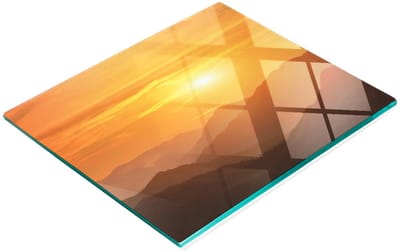Multifunctionele decoratieve snijplank van gehard staal voor de keuken, Sunrise, 60x52 cm