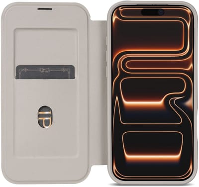 Portemonnee Hoesje Geschikt voor Apple iPhone 17 Pro Max | Compatibel met MagSafe | Wallet Book Case met Magneet | Beschermhoes met Pasjeshouder | Transparant / Beige