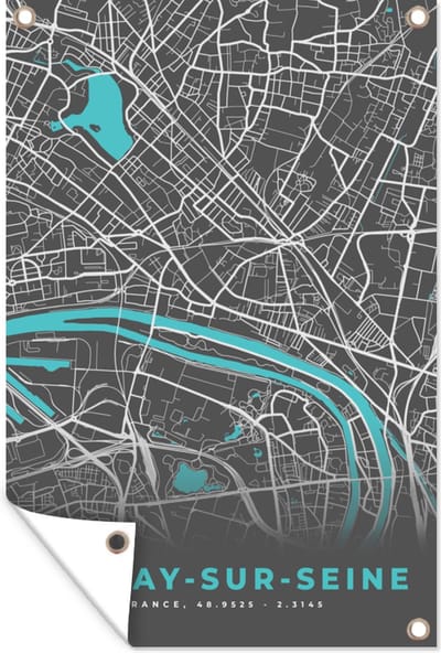Muurdecoratie Frankrijk – Épinay-sur-Seine – Stadskaart – Plattegrond – Kaart - 120x180 cm - Tuinposter - Tuindoek