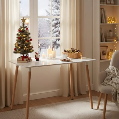EGGREE Rechthoekige eettafel - Beukenhout, met 4 stoelen - Houten poten - MDF - Wit - 110 x 70 x 75 cm - Twee tafelbladen
