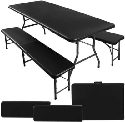 Malatec campingtafel en 2 banken inklapbaar 180 cm zwart - opvouwbaar - picknicktafel - handig voor in de camper of caravan - complete set - cateringset
