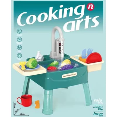 Évier de jeu pour fille avec eau courante Jouets d'évier de cuisine avec robinet électrique Table à eau Piscine flottante Ensemble lave-vaisselle