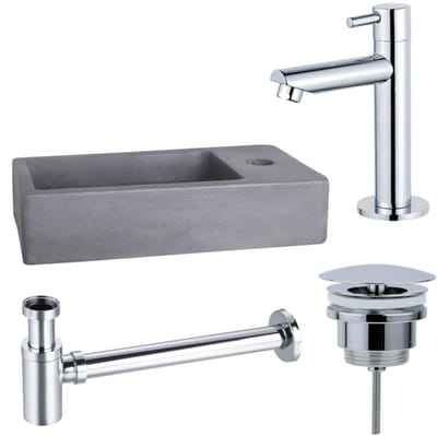 FugaFlow Eccelente Pietra fonteinset - 40x22x8cm - 1 kraangat - fonteinkraan chroom - beton