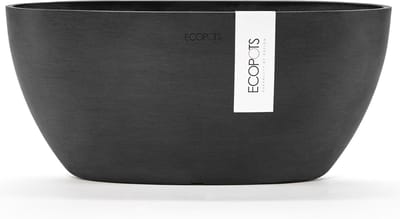 Ecopots Sofia 30 - Dark Grey - 29,5 x 13,4 x H13,5 cm - Ovalen donkergrijze bloempot met waterreservoir