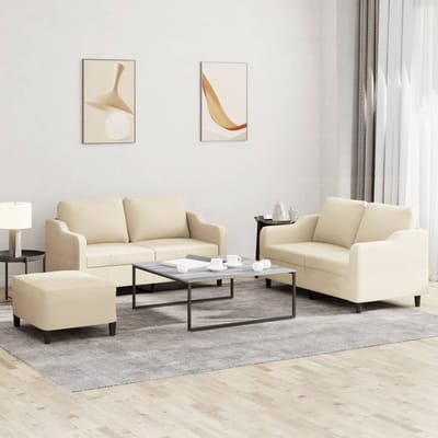 vidaXL - 3-delige - Loungeset - met - kussens - stof - crèmekleurig