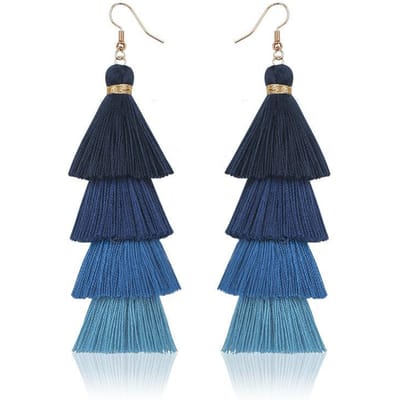 Boho Etnisch 4-laags Kwastje Drop Oorbellen Voor Vrouwen Lange Franje Statement Hangende Oorbellen Vrouwelijke Boheemse Sieraden Cadeau black