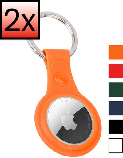Hoesje Geschikt voor Apple AirTag 2 Sleutelhanger Houder Leder Look Hoes - Sleutel Hanger Case Hoesje Geschikt voor Apple AirTag 2e generatie Hoesje - Oranje - 2 PACK