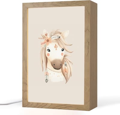 Nachtlampje 20x30 cm - Kinder lampje - Paard - Bohemian - Pastel - Tafellamp kinderkamer - Slaapkamer lamp - Bedlamp kinderen - Kinderlampje stopcontact - Wandlamp babykamer - Nachtlampjes