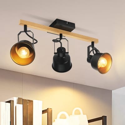 NETTLIFE Opbouwspot - hout - zwart - 3xE14 Fitting - Metaal - verstelbaar - LED Halogeenlampen - voor Woonkamer | Keuken | Hal | Kantoor | Eetkamer-excl. lichtbron