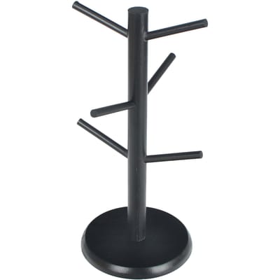Support de rangement en bois en forme d'arbre pour tasses à café et thé, présentoir à tasses suspendu, étagère pour boissons, 6 crochets, pour la maison et la cuisine noir