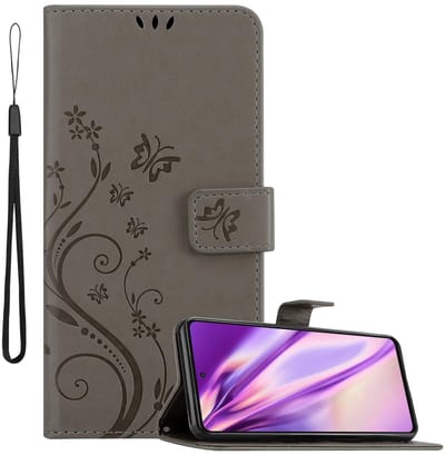 Cadorabo Hoesje geschikt voor Samsung Galaxy A52 (4G / 5G) / A52s in BLOEMEN GRIJS - Beschermhoes in bloemmotief met magnetische sluiting, standfunctie en kaartsleuven Book Case Cover Etui