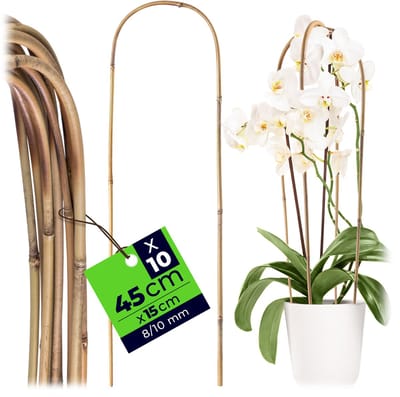 KADAX bamboestokken in U-vorm, 45cm x 8/10mm x 15cm, set van 10, orchideeënstokken van bamboe, stabiele klimsteun in boogvorm, plantstokken voor klimplanten