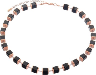 Behave - Ketting Met Blokjeskralen - Moderne Minimal Look - Zwart - 47 cm