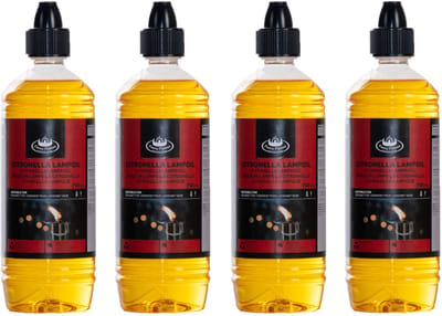 Bio citronella lampenolie - 4x - 750 ml - citrusgeur - fakkelolie voor tuinlampen en tuinfakkels