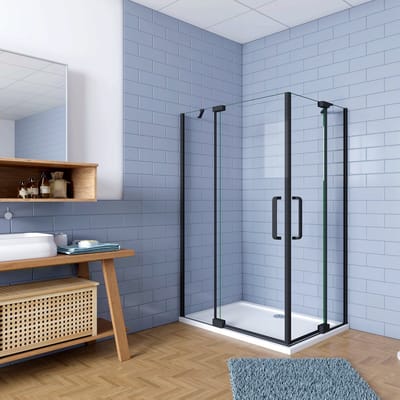 80x80x195cm Douchecabine Vierkant Hoekinstap Draaideur Antikalk Helder Glas Mat Zwart Profiel 8mm Veiligheidsglas