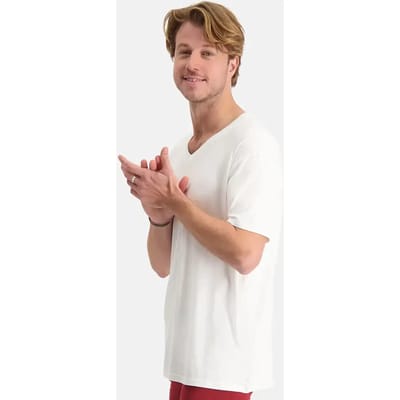 Comfortabel & Zijdezacht Bamboo Basics T-Shirts Vance V-hals (2-pack) - Off White - S
