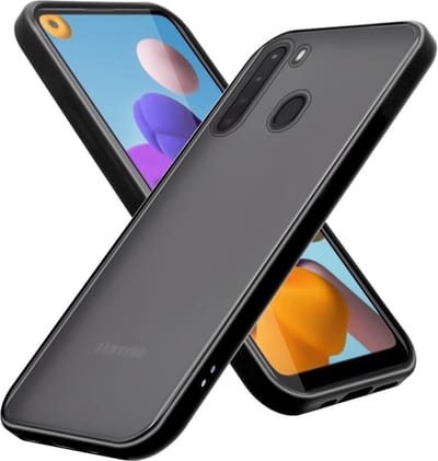 Cadorabo Hoesje geschikt voor Samsung Galaxy A21 in MATT ZWART - Hybride beschermhoes met TPU siliconen Case Cover binnenkant en matte plastic achterkant