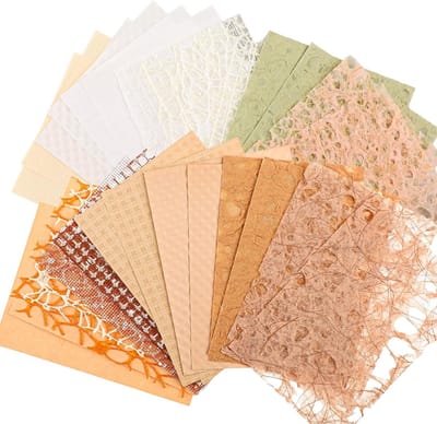 32 stuks Scrapbook Paper Textured Handmade Paper Sheets Vintage Junk Journaling Supplies Craft Kits Mesh Stof Mix Neutrale Decoratieve Scrap Papers voor Kaart Maken, Reliëf, DIY Junk Journals