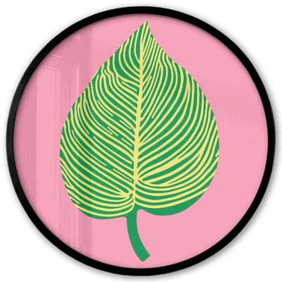 Poster in lijst Rond - Fotolijst 40x40 cm - Posters - Illustratie - Blad - Minimalistisch - Groen - Ronde posterlijst zwart - Decoratie - Wanddecoratie woonkamer - Muurdecoratie slaapkamer