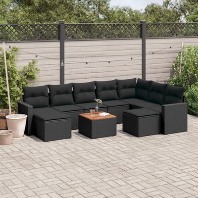 vidaXL - 10-delige - Loungeset - met - kussens - poly - rattan - zwart