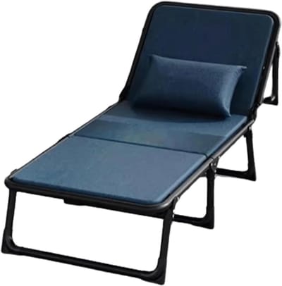 Opklapbed Campingbed - Lounge Stoel Kampeerbed - Ontspannen Buiten - 6 Positie Verstelbaar - 180x59x30cm - Blauw