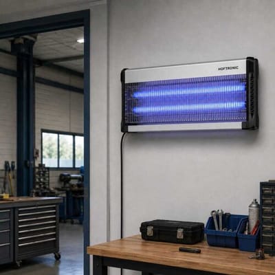 HOFTRONIC LED-muggenlamp - 16W - UV-insectenlamp - 3500V - Geschikt voor 150m² - IP20 voor binnen - Zwart/zilver - Kettinglengte van 67cm