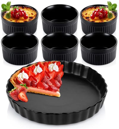 Taartvorm + Creme Brulee Schaaltjes Keramiek Zwart 7 delig - Cakevorm - Bakvorm - Bakplaat