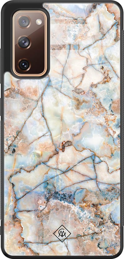 Casimoda® hoesje - Geschikt voor Samsung Galaxy S20 FE - Marmer Bruin Blauw - Luxe Hard Case Zwart - Backcover telefoonhoesje - Bruin