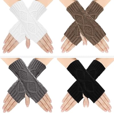 Handschoenen - Verpakking van 4 - Gebreide vingerloze handschoenen - Winterwarmte - Dames handschoenen met duimgat - Klassieke stijl - Gebreide polsbandimitatie - Geschikt voor casual werk binnenshuis of buitenactiviteiten - Verkrijgbaar in 4 kleuren