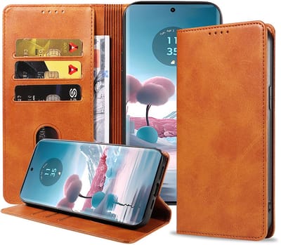 Geschikt voor Motorola Edge 40 Neo Telefoonhoesje Kunstleer met Magnetische sluiting en Pasjeshouder Bookcase met Klepje - Walletcase with Cardslot - Bruin - Smartphonica geschikt voor Motorola Edge 40 Neo