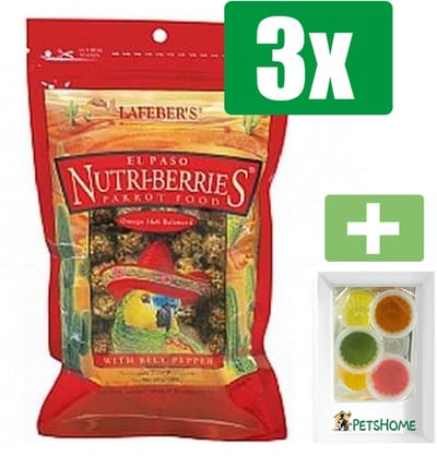 Lafeber El Paso Nutri-Berries Parrot 284 g - Vogelvoer - 3 Zakken - Inclusief 6 stuks PetsHome Fruitkuipjes