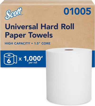 Harde papieren handdoeken met hoge capaciteit - 1000' rol, 6 stuks