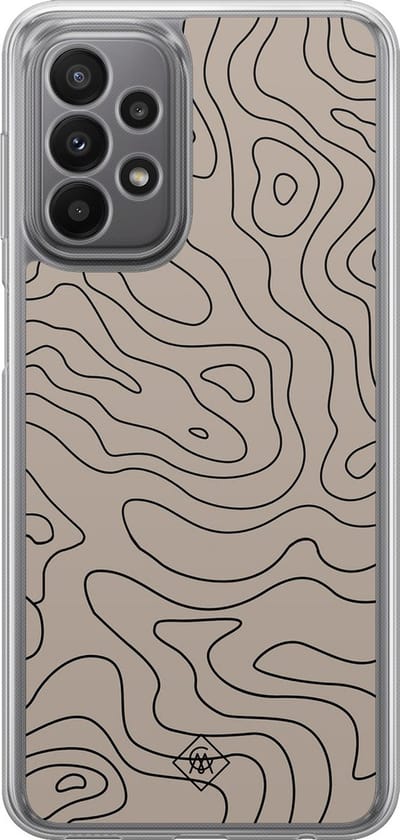 Casimoda® hoesje - Geschikt voor Samsung Galaxy A23 - Abstract Lines - 2-in-1 case - Schokbestendig - Geometrisch patroon - Verhoogde randen - Bruin/beige, Transparant