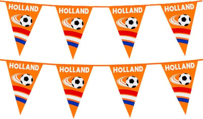 Boland Vlaggenlijn feestslinger - 2x - oranje/holland met voetbal - 6 meter - 15 vlaggen - kunststof