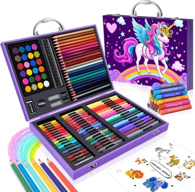 Schilderset voor Kinderen van 4-12 Jaar met Kleurpotloden, Oliepastels en Waterverf, Creatief Schilderen met Eenhoorn Thema