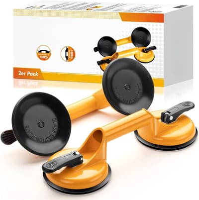 YOR® Tegeltiller – Tot 120 KG - Tegeldrager – Verpakking van 2 - Tegellifter - Tegeltiller Vacuum - Tegel zuignap – Voor Tegels, Laminaat, Ramen En Glas - Geel - 33cm x 12cm x 9cm