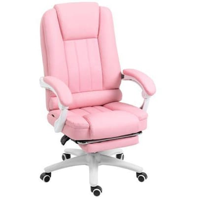 Chaise de bureau - MUVOE - Similicuir rose - Hauteur réglable - Dossier inclinable - Repose-pieds intégré rose