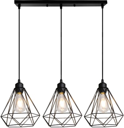 3 Lamps Hanglamp Industrieel E27 Kroonluchter Plafondlamp voor Keuken Woonkamer Slaapkamer Zwart