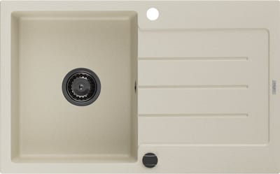 Mexen Bruno granieten spoelbak 1-komorige met afdruiprek 795 x 495 , beige, zwarte sifon - 6513791010-69-B