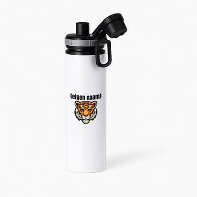 Hacebo® - tijgerkop met eigen naam waterfles met draaidop grijs - Tijger - dieren liefhebber - iemand die houdt van tijgers - verjaardag - cadeau - kado - geschenk - water fles - 850ML