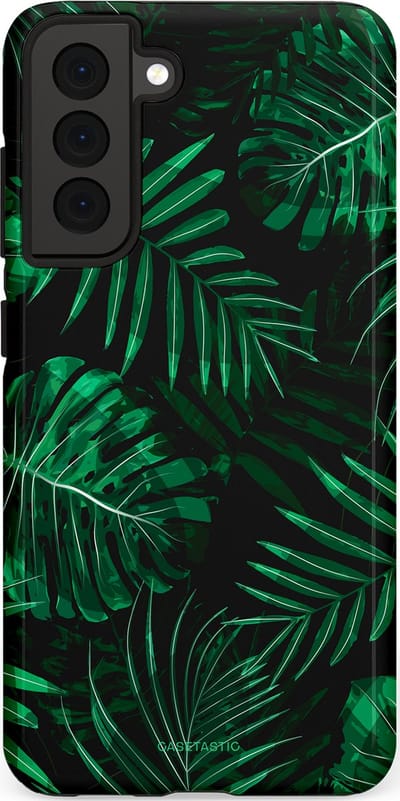 Casetastic hoesje geschikt voor Samsung Galaxy S21 FE 5G - Dubbellaagse bescherming - Jungle blad - Fashion Case - Donkergroen Zwart