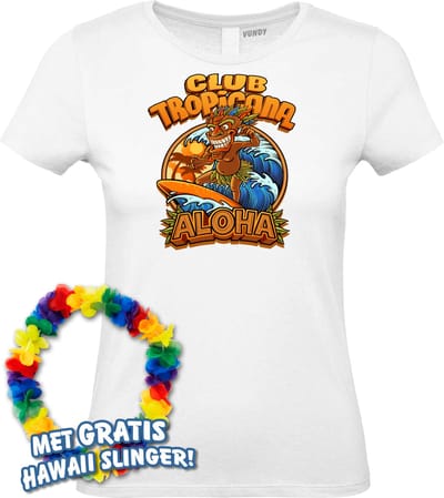 Dames t-shirt Tiki Masked Surfer | Toppers in Concert 2024 | Club Tropicana | Hawaii Shirt | Ibiza Kleding | Wit Dames | maat XS