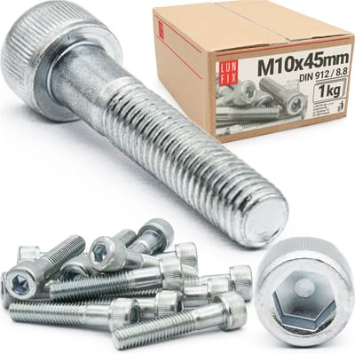 LUN FIX - Zylinderkopfschrauben met inbus - M 10 x 45 mm - deelgewinde - 1kg (25 stuks) - Verzinkt staal