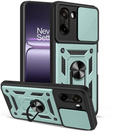 Coverup Hoesje - Geschikt voor OnePlus Nord CE5 Hoesje - Coverup Armor Ring Kickstand Back Cover met Camera Shield - Mintgroen