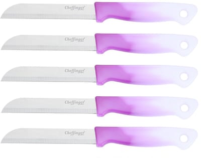 Cheffinger Schilmessenset – RVS Glad – 18 cm – Paars – 5 Stuks - Schilmesje