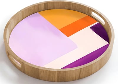 Dienblad rond 40x40 cm - Schootdienblad hout - Vlakken - Abstract - Rechthoekig - Oranje - Borrelplank rechthoek - Plateau houten dienbladen