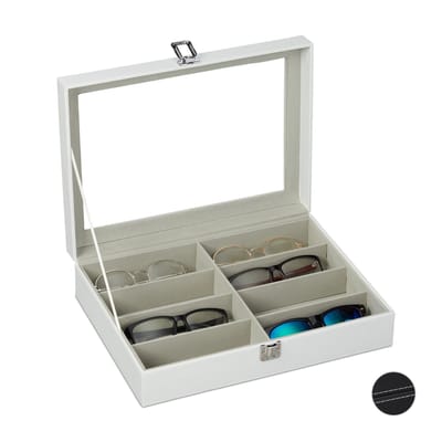 brillendoos voor 8 brillen - 8,5 x 33,5 x 24,5 cm - kunstleer - wit
